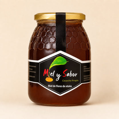 Tarro de 1 kg de miel de flores de otoño Miel y Sabor